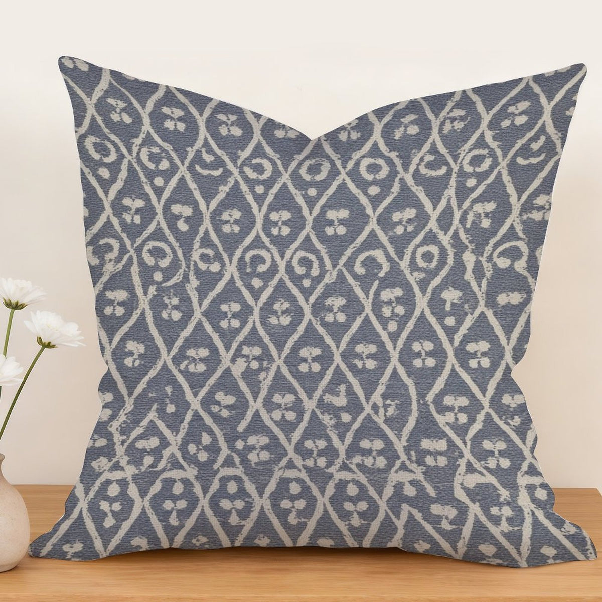 Waterproof Outdoor Throw Pillow Cover, Blue and White Pillow Cover, Rustic Pillow Sham