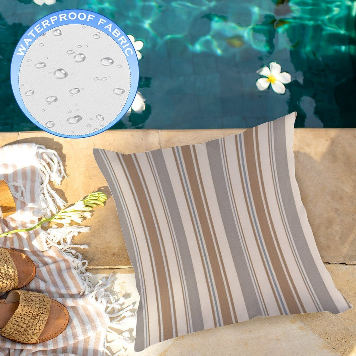 Waterproof Outdoor Throw Pillow Cover, Colorful Stripes Rustic Pillow Sham