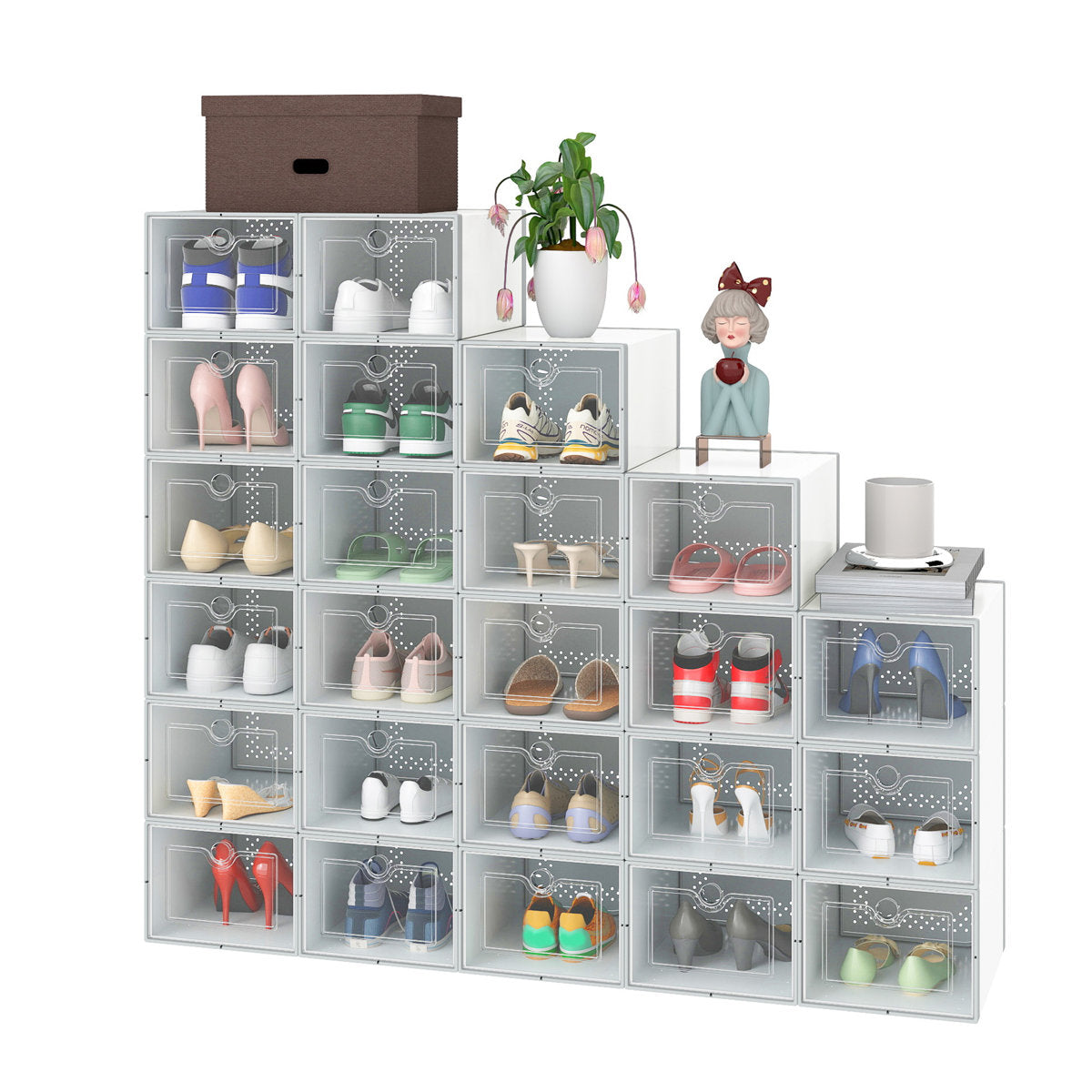 24-Pair Shoe Storage Boxes (Set of 24) – Clear Stackable Shoe Organizer Containers