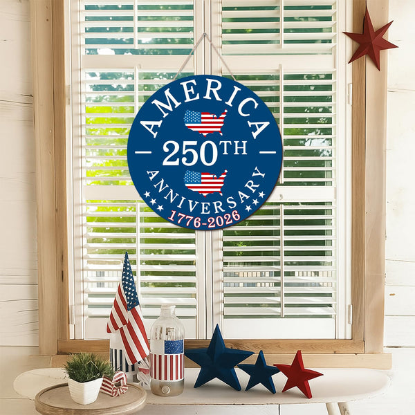 250 Anniversary 4th of July Door Sign America 250th Anniversary 1776-2026 Wreath Patriotic Independence Door Hanger Wooden Wall Decor
