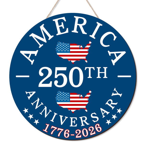 250 Anniversary 4th of July Door Sign America 250th Anniversary 1776-2026 Wreath Patriotic Independence Door Hanger Wooden Wall Decor