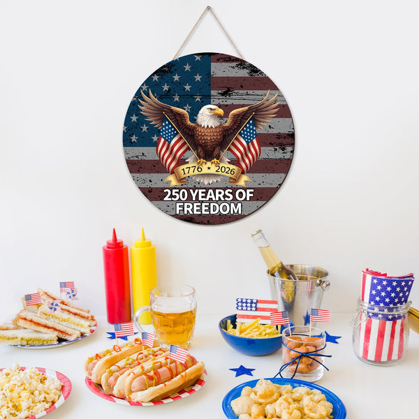 250 Anniversary 4th of July Door Sign America National Flag Eagle 250 Years of Freedom 1776-2026 Door Wreath Patriotic Independence Door Hanger