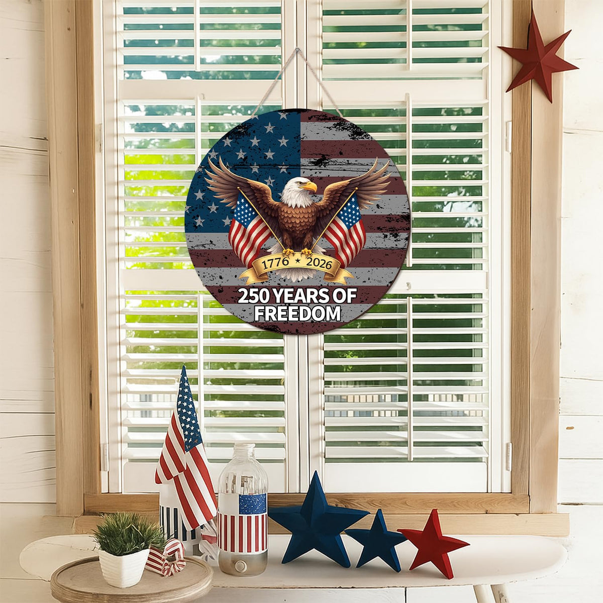 250 Anniversary 4th of July Door Sign America National Flag Eagle 250 Years of Freedom 1776-2026 Door Wreath Patriotic Independence Door Hanger