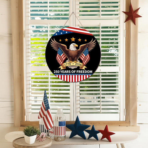250 Anniversary America Door Sign 4th of July US 250 Years of Freedom 1776-2026 Patriotic Wreath Independence Wooden Wall Decor