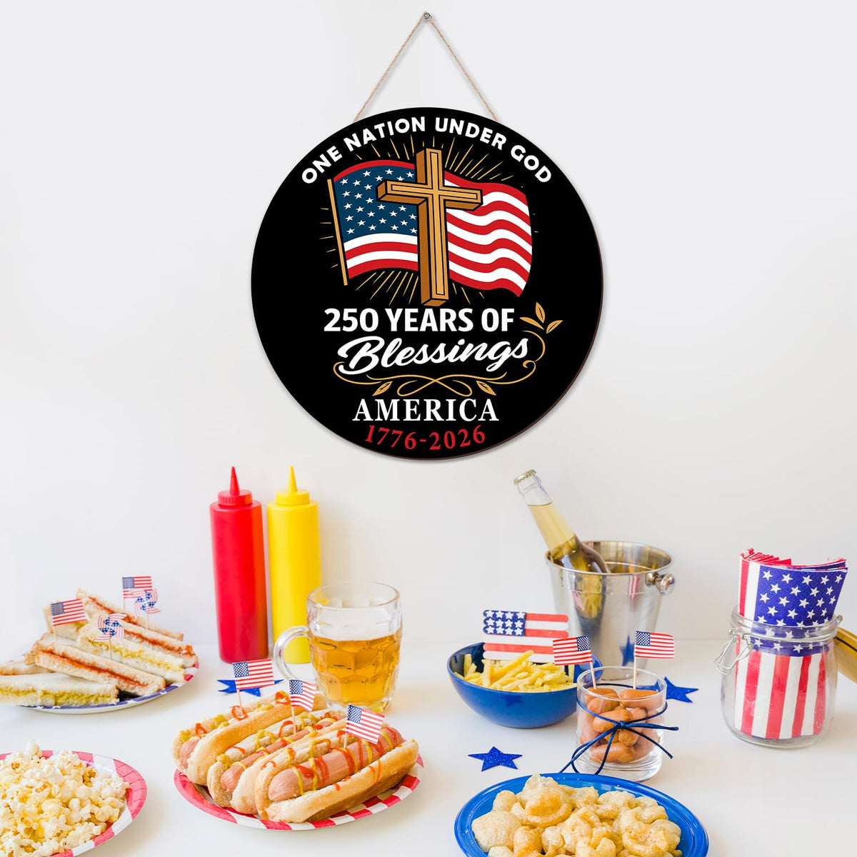 250 Anniversary America Door Sign 4th of July US National Flag 250 Years We the People Wreath Patriotic Independence Wooden Wall Decor (Copy)
