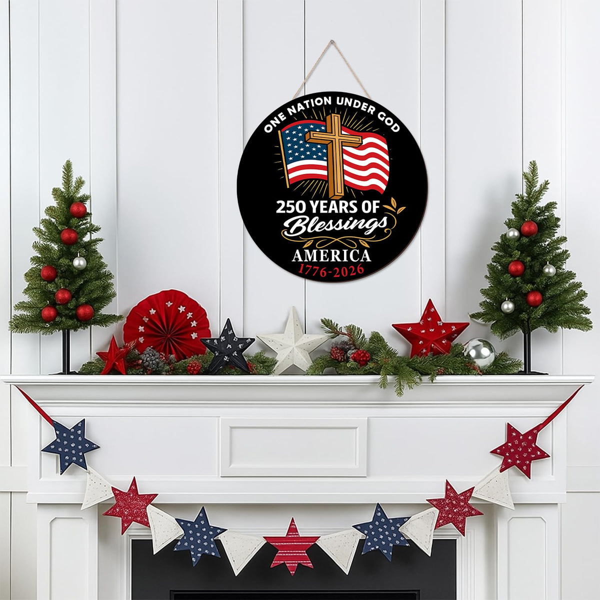 250 Anniversary America Door Sign 4th of July US National Flag 250 Years We the People Wreath Patriotic Independence Wooden Wall Decor (Copy)