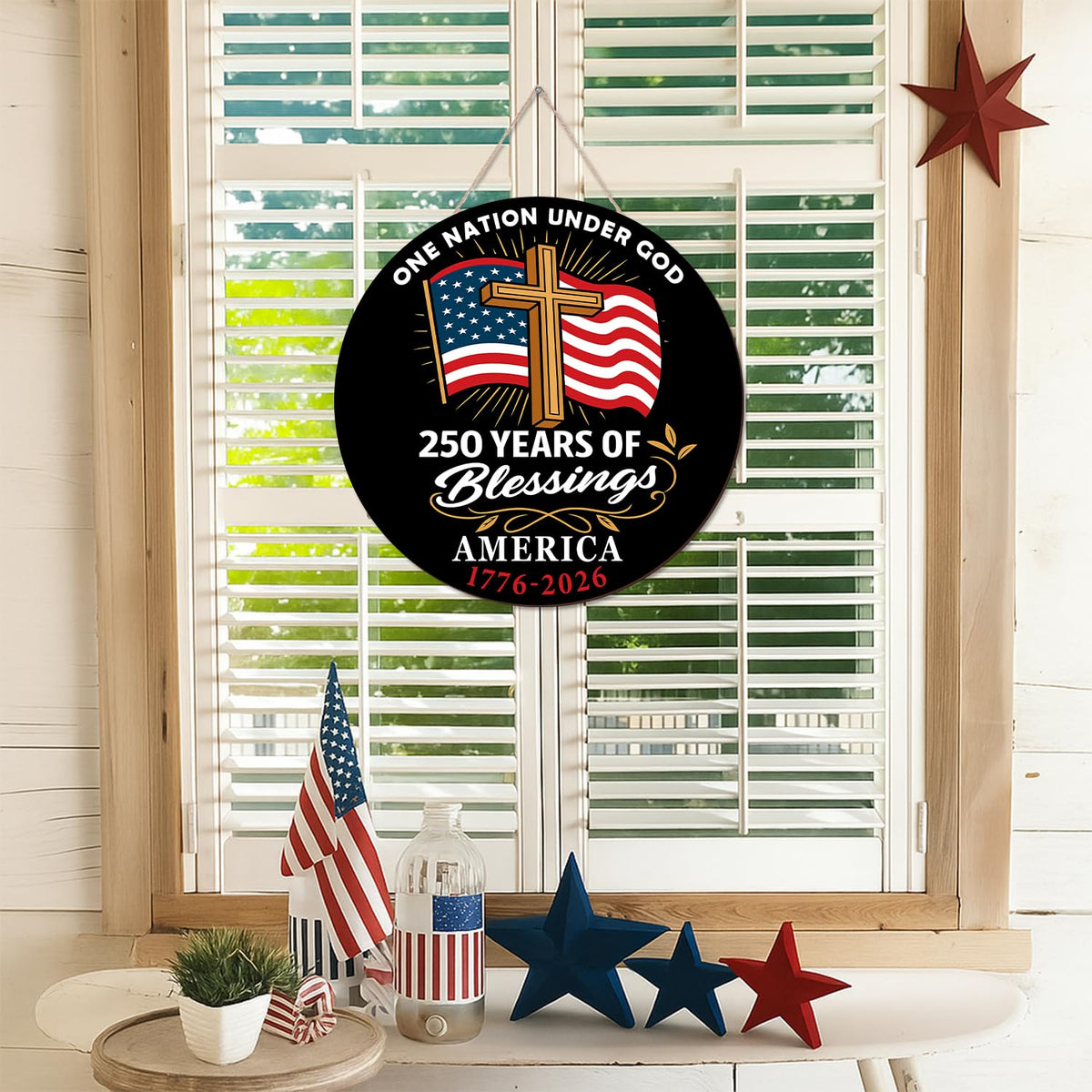 250 Anniversary America Door Sign 4th of July US National Flag 250 Years We the People Wreath Patriotic Independence Wooden Wall Decor (Copy)