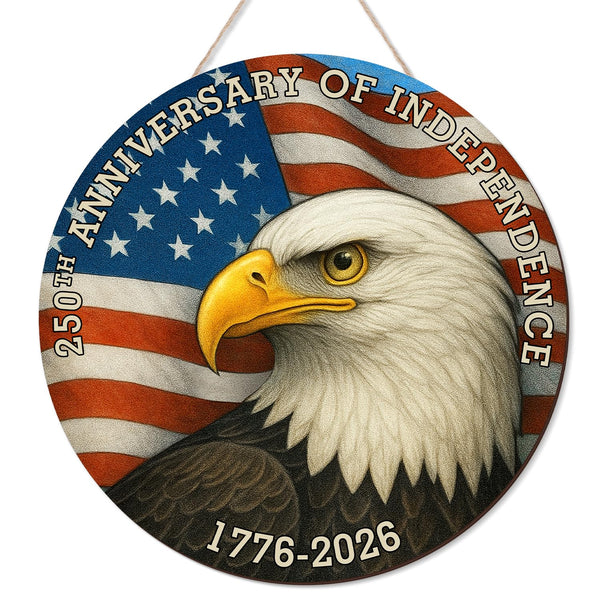 250 Years America Door Sign 4th of July US 250th Anniversary of Independence 1776-2026 Patriotic Wreath Wooden Eagle Wall Decor