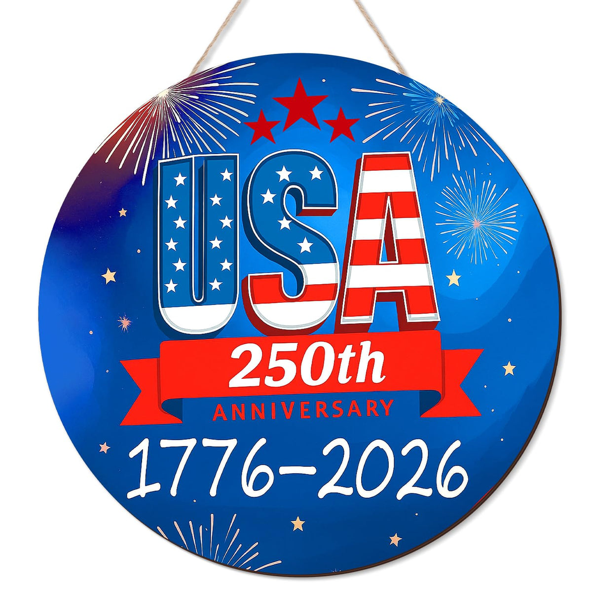 250th Anniversary USA Door Sign 4th of July 1776-2026 Patriotic Wreath Independence Wooden Wall Decor