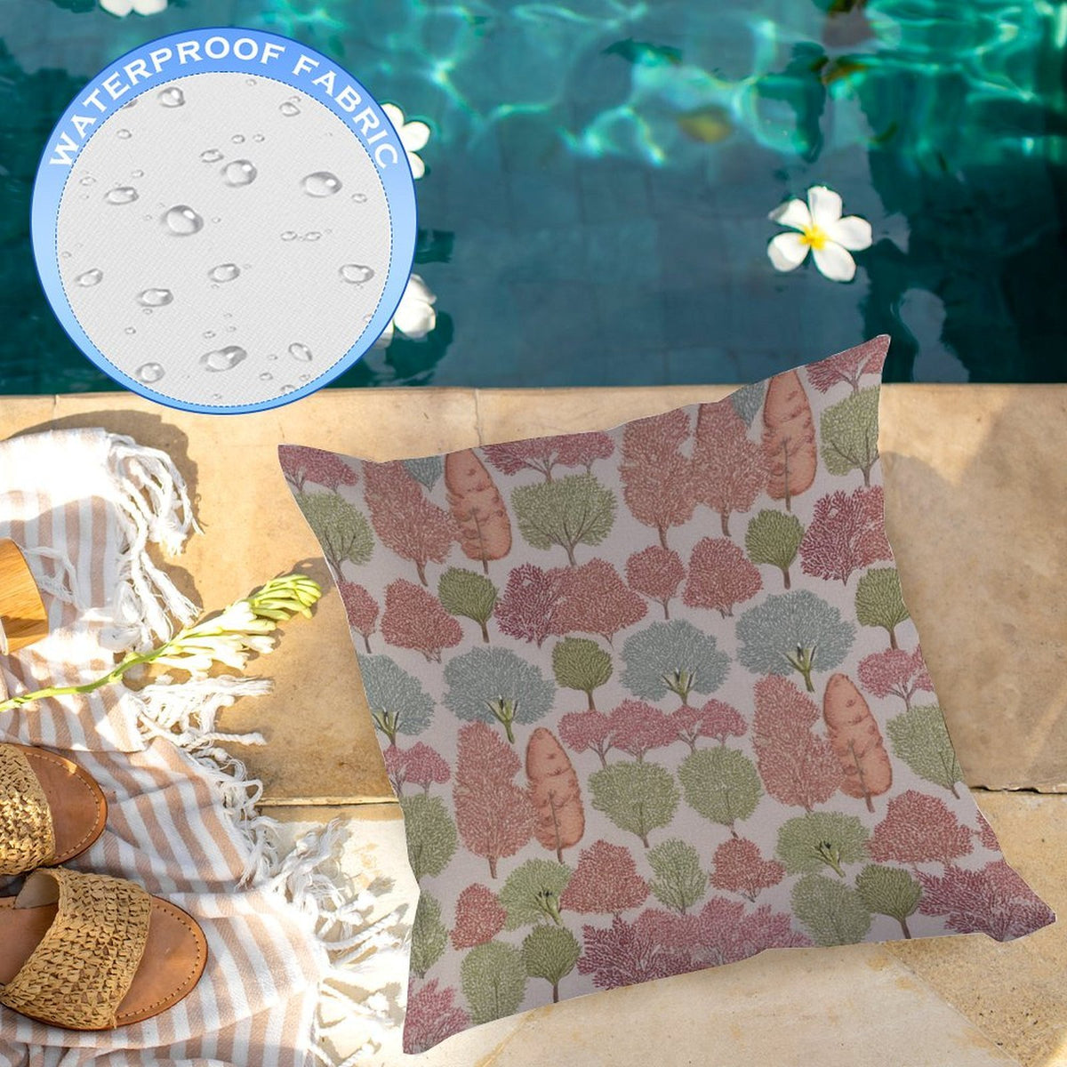 Waterproof Outdoor Throw Pillow Cover, Sunset tree forest Decorative Cover, Rustic Pillow Sham