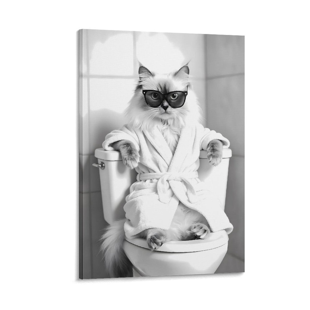 Cat Bathroom Canvas Wall Art Funny Animal Bathroom Wall Art Ragdoll Cat on the Toilet Bathroom Painting
