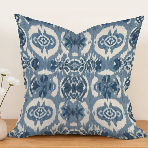 Waterproof Outdoor Throw Pillow Cover, Blue and White Pillow Cover, Rustic Pillow Sham