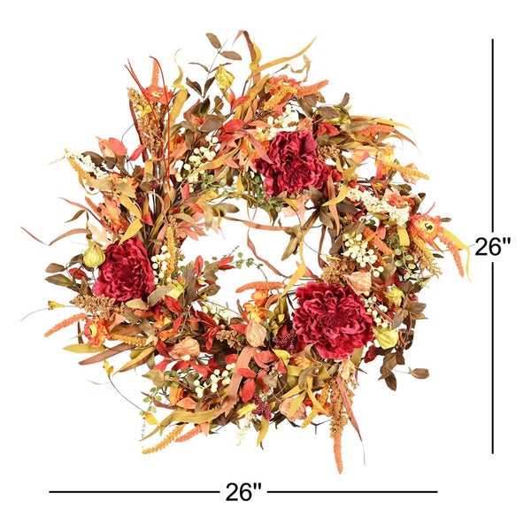 26" Fall Thanksgiving Day Peony Floral Wreath for Front Door