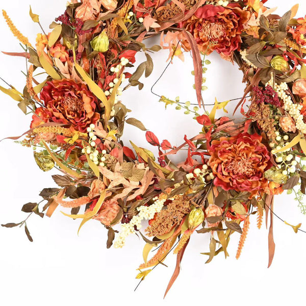 26" Fall Thanksgiving Day Peony Floral Wreath for Front Door