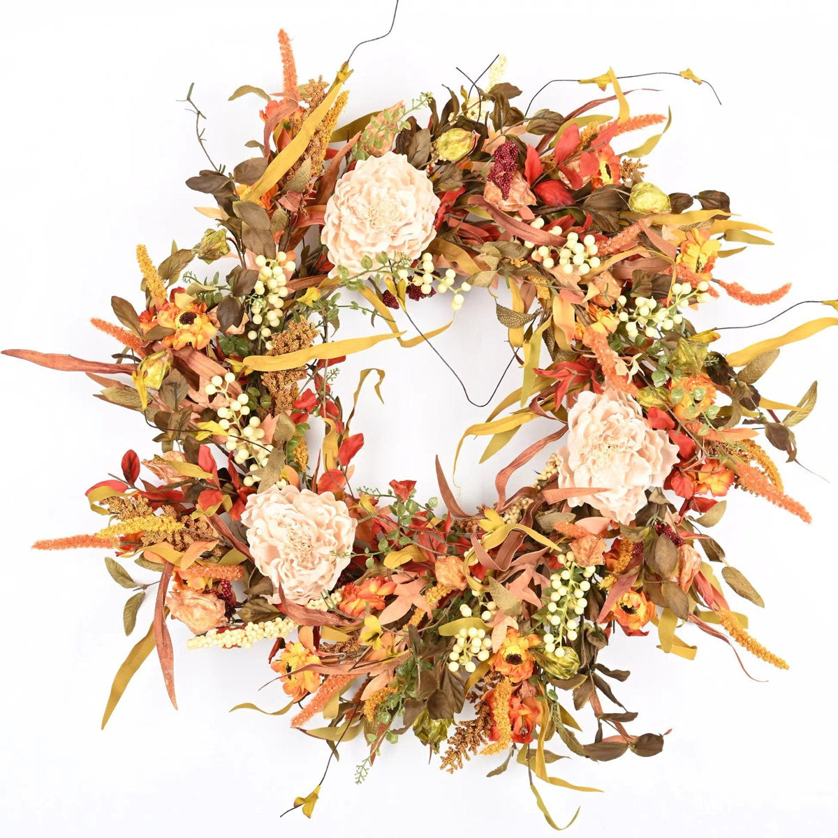 26" Fall Thanksgiving Day Peony Floral Wreath for Front Door
