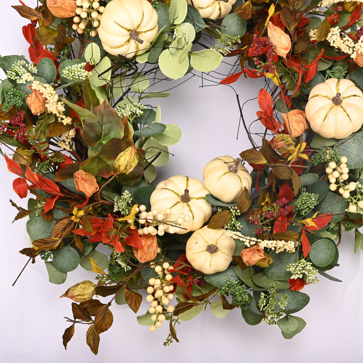 26 In Handcrafted Thanksgiving Wreath for Front Door – Fall Pumpkin and Maple Leaf Decor, Autumn Harvest Garland