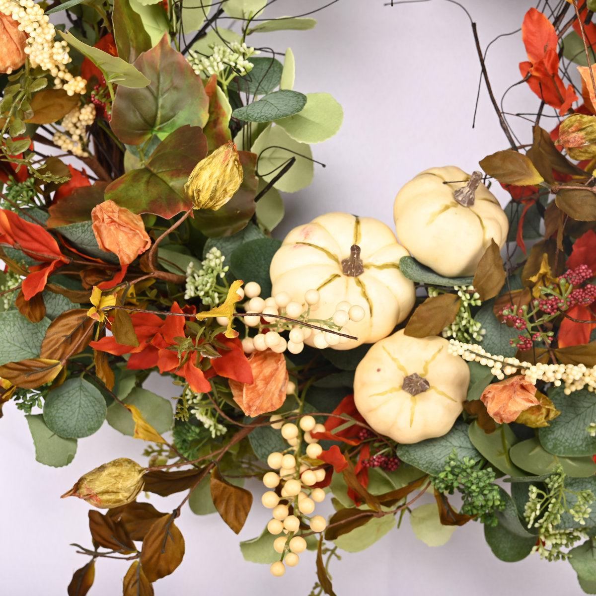 26 In Handcrafted Thanksgiving Wreath for Front Door – Fall Pumpkin and Maple Leaf Decor, Autumn Harvest Garland