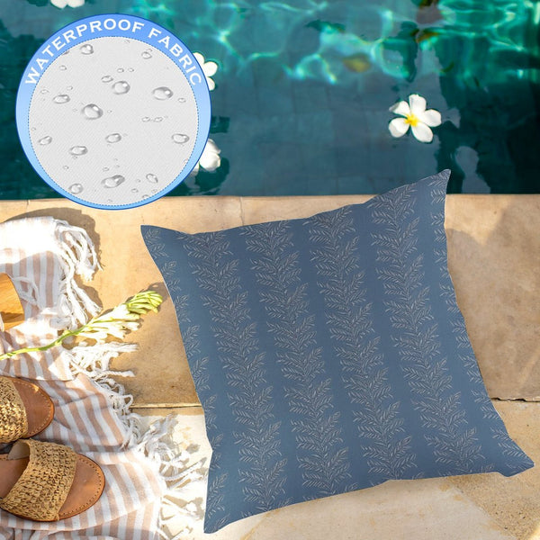 Waterproof Outdoor Throw Pillow Cover, Navy Blue Leaves Rustic Pillow Sham