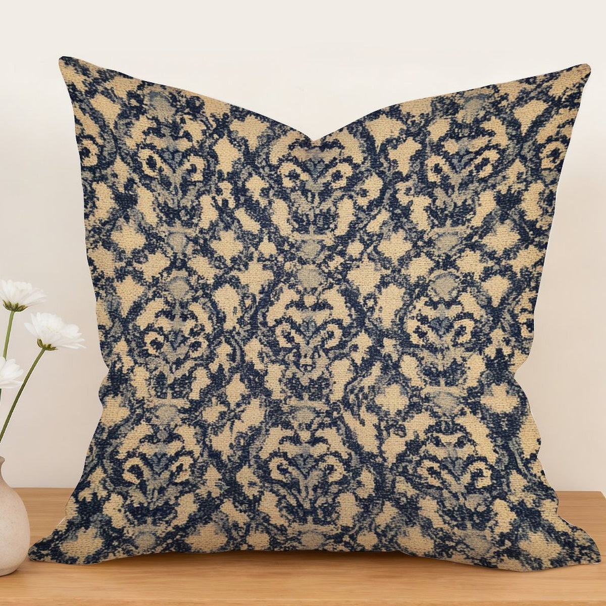 Waterproof Outdoor Throw Pillow Cover, Navy Blue Floral Pillow Cover, Rustic Pillow Sham