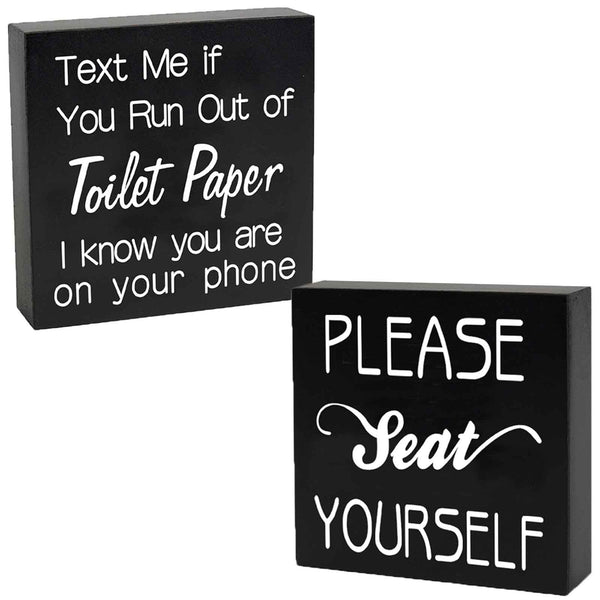 2 PCS Farmhouse Bathroom Signs Decor Wood Box Sign, Rustic Bathroom Wall Art Decor