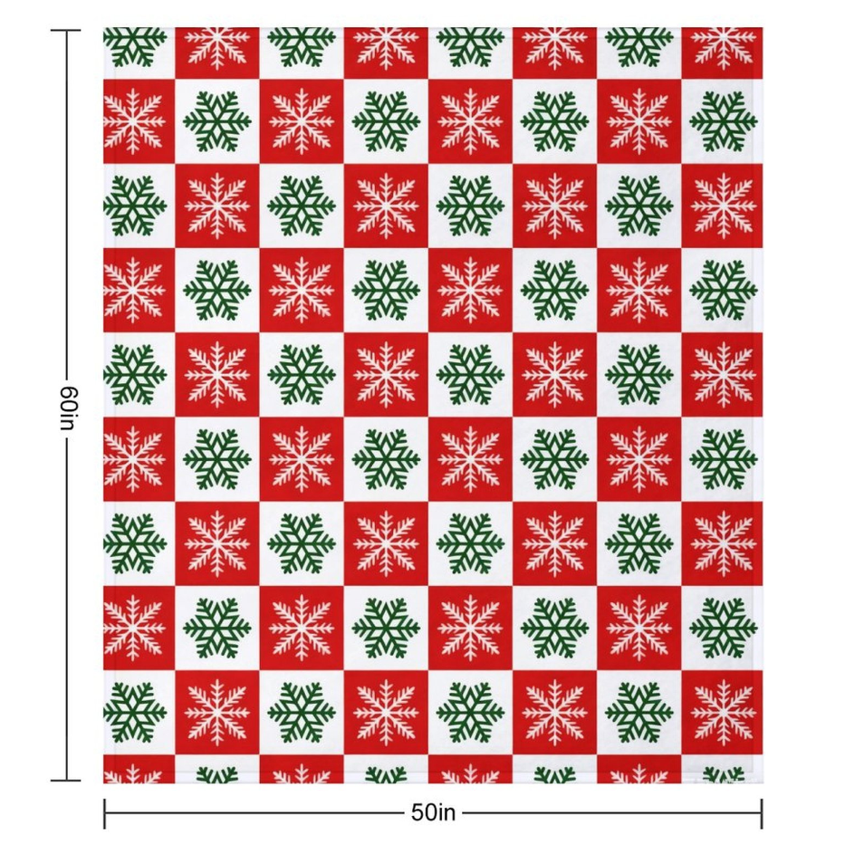 Christmas Throw Blanket, 50''x60'' Plaid Blankets Soft Cozy Fleece Blanket Snowflakes Plaid Xmas Decors for Couch, Sofa