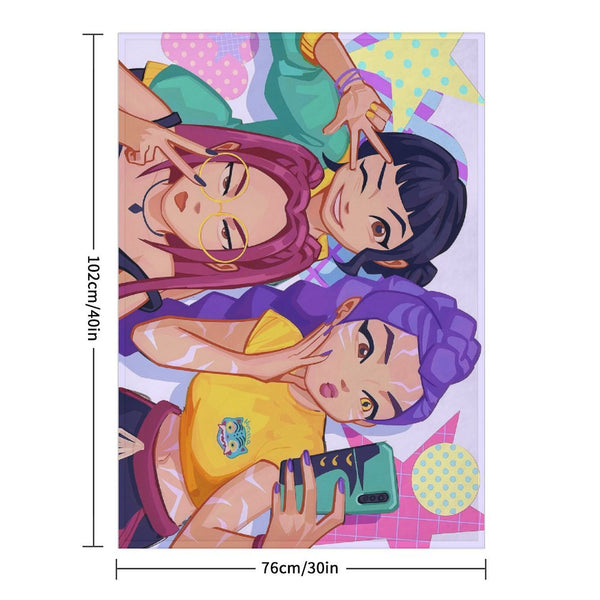 Kpop Demon Monster Girls 30 x 40 Flannel Blanket 220g – Soft Single-Sided Printed Throw Blanket for Fans, Cozy Lightweight Fleece for Sofa, Bed, and Travel Decor