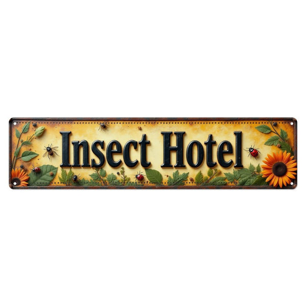 2D Flat, Insect Hotel Decorative Sign Plaque 4x16 Inch, Perfect for Home, Cafe, Garage, Vintage Wall Art