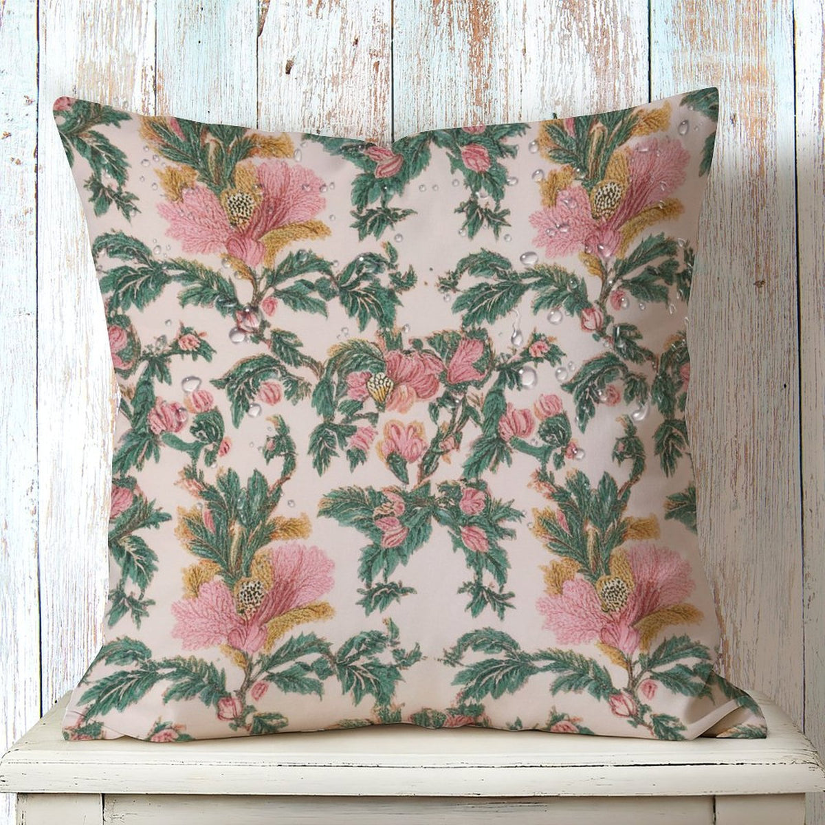 Waterproof Outdoor Throw Pillow Cover, Pink Floral Pillow Cover, Rustic Pillow Sham