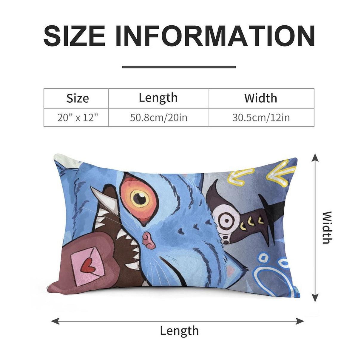 Kpop Demon Monster Soft Plush Body Pillow Cover 12"x 20" – Ultra Soft Short Plush Long Pillowcase with Hidden Zipper, Single-Sided Print, Decorative Cushion Cover for Sofa, Bed, and Home Decor