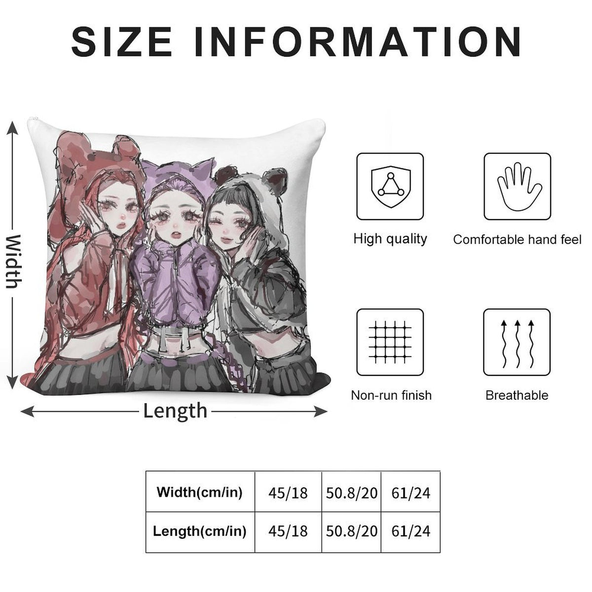 Kpop Demon Monster Soft Plush Pillow Cover 18"x18" – Ultra Soft Short Plush Square Cushion Cover with Hidden Zipper, Single-Sided Print Decorative Throw Pillowcase for Sofa, Bed, and Home Decor