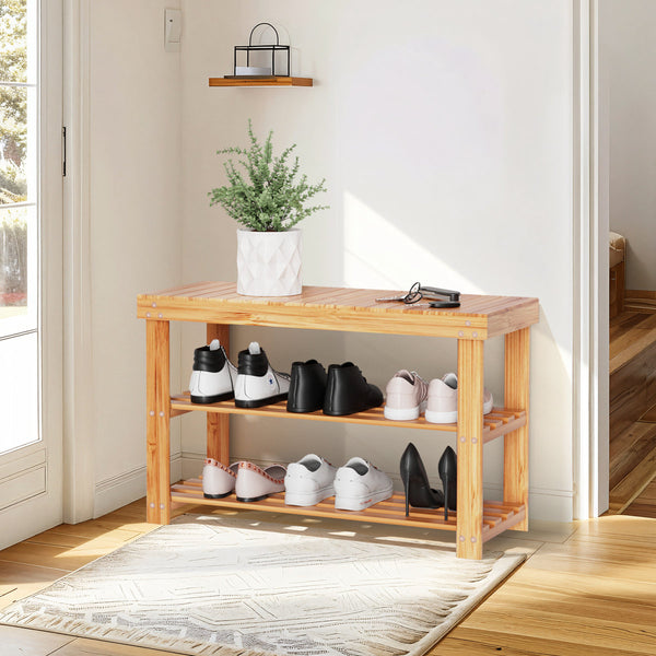 3-Tier Bamboo Shoe Rack with Seat – Sturdy, Space-Saving Shoe Organizer for Entryway