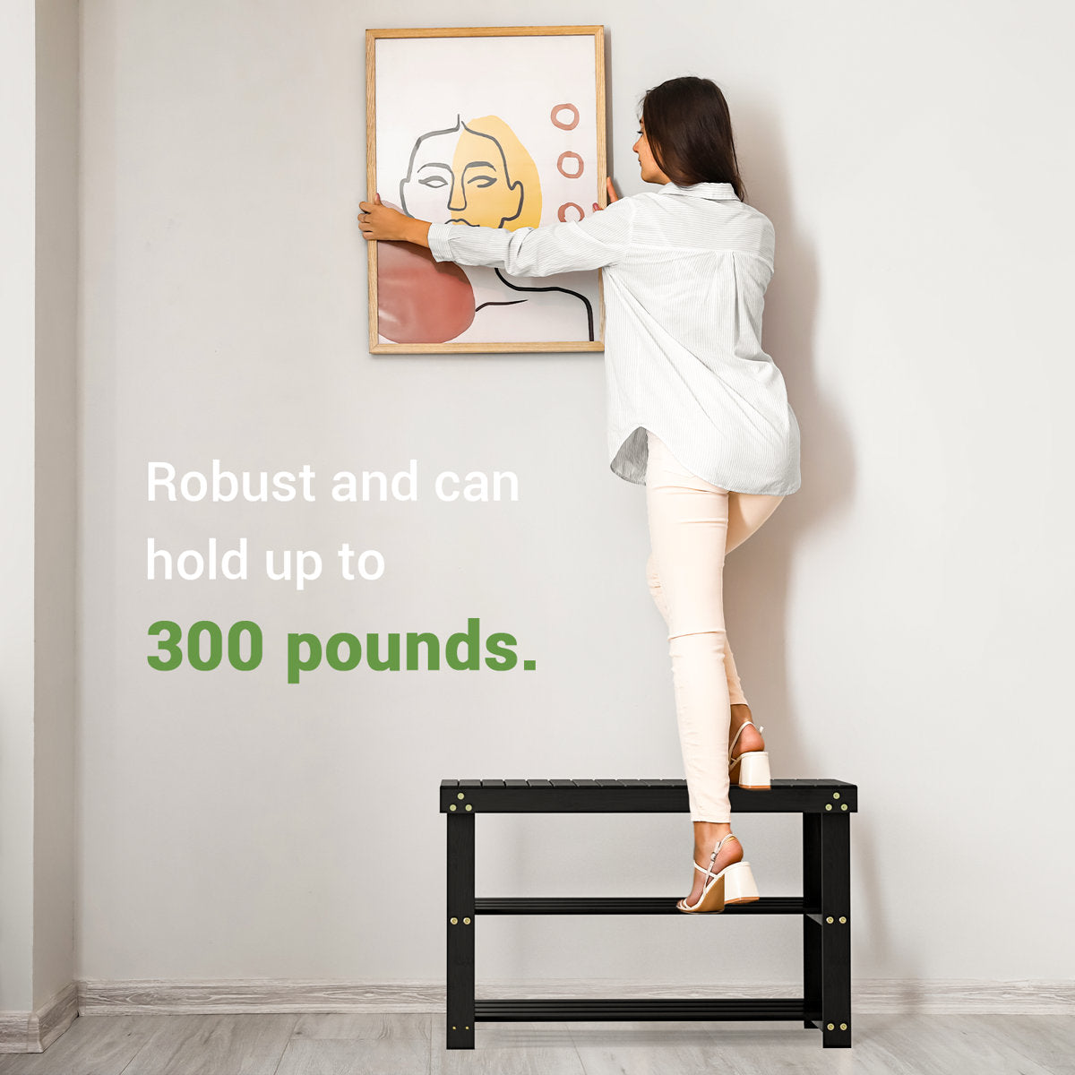 3-Tier Bamboo Shoe Rack with Seat – Sturdy, Space-Saving Shoe Organizer for Entryway