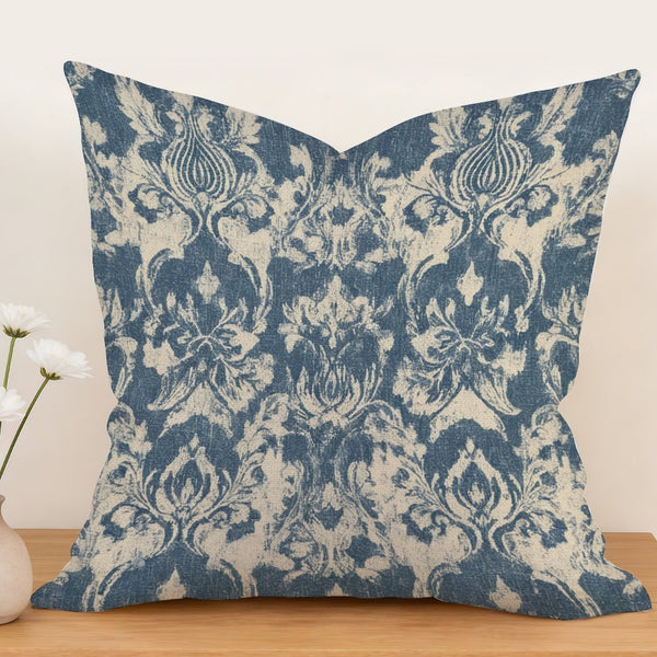 Waterproof Outdoor Throw Pillow Cover, Blue and White Pillow Cover, Rustic Pillow Sham