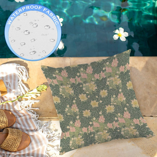 Waterproof Outdoor Throw Pillow Cover, Spring William Morris flowers Rustic Pillow Sham
