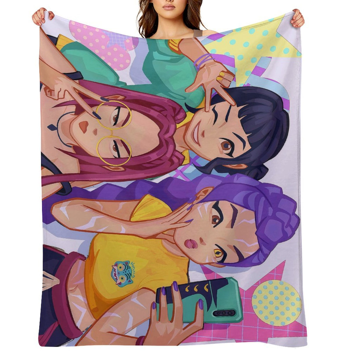 Kpop Demon Monster Girls 30 x 40 Flannel Blanket 220g – Soft Single-Sided Printed Throw Blanket for Fans, Cozy Lightweight Fleece for Sofa, Bed, and Travel Decor