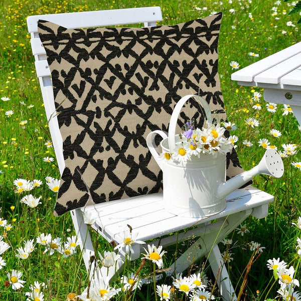 Waterproof Outdoor Throw Pillow Cover, Black Geometric Pillow Cover, Rustic Pillow Sham