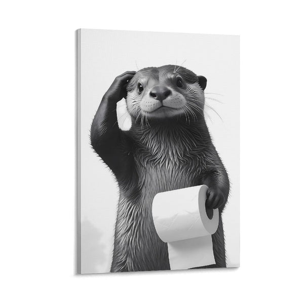 Funny Bathroom Wall Art Cute Otter Canvas Wall Decor Black and White Farmhouse Animal Pictures Prints