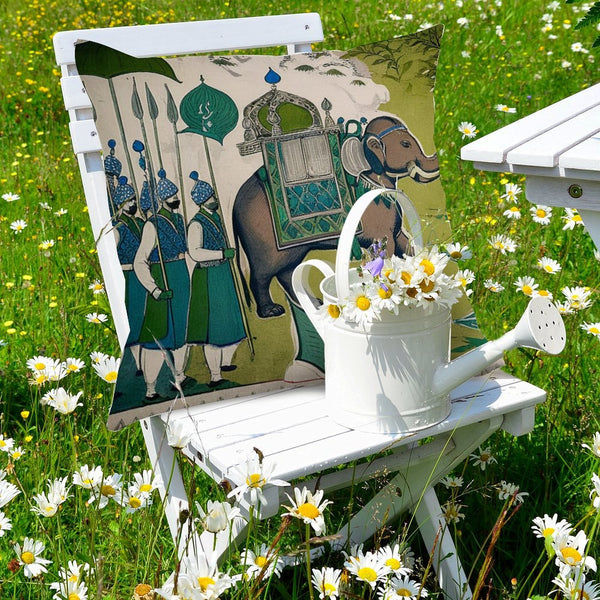 Waterproof Outdoor Throw Pillow Cover, Elephant Teal Cover, Rustic Pillow Sham