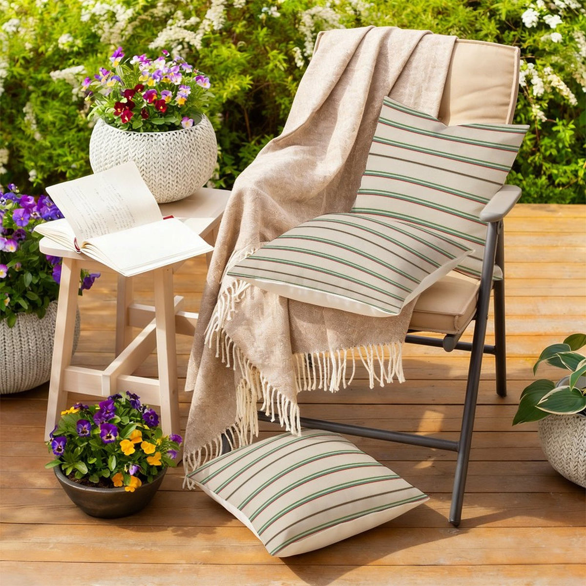 Waterproof Outdoor Throw Pillow Cover, Beige Green and Red Pillow Cover, Rustic Pillow Sham