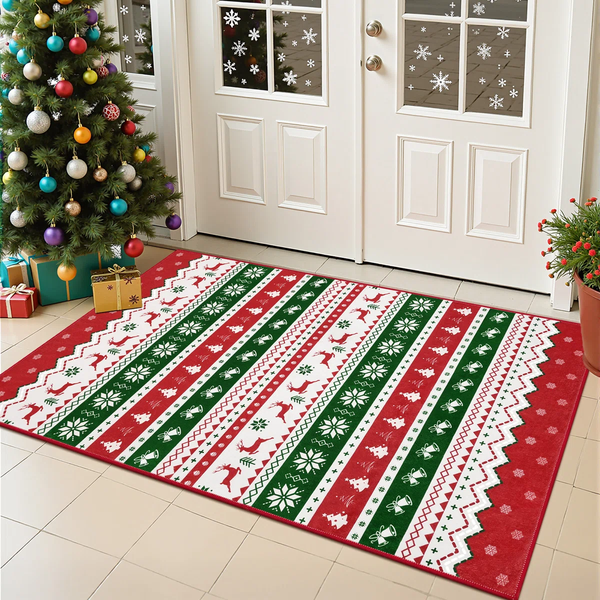 Oversart Christmas Party Machine Washable Area Rug Red/White/Green