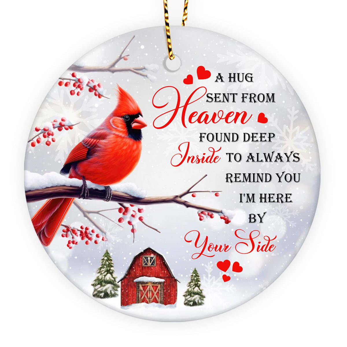 A Hug Sent from Heaven – Memorial Ceramic Red Cardinal Ornament, Remembrance Christmas Tree Decoration, Sympathy Gift for Loss of Family