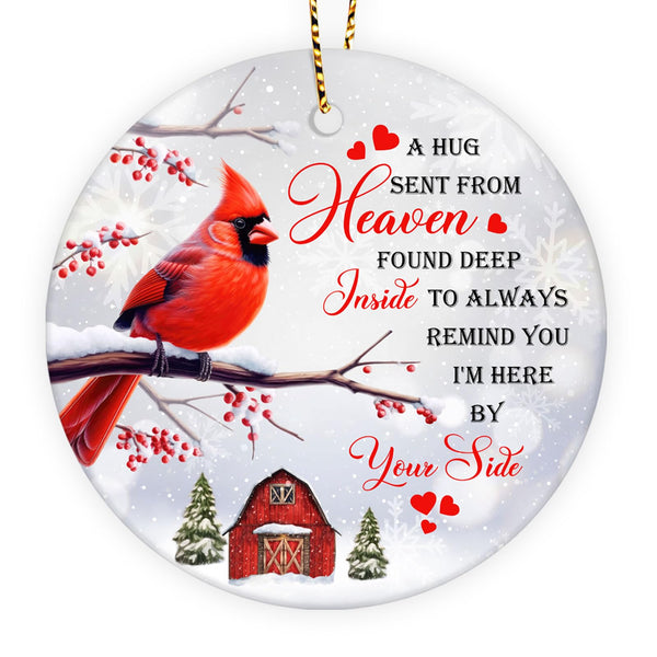 A Hug Sent from Heaven – Memorial Ceramic Red Cardinal Ornament, Remembrance Christmas Tree Decoration, Sympathy Gift for Loss of Family