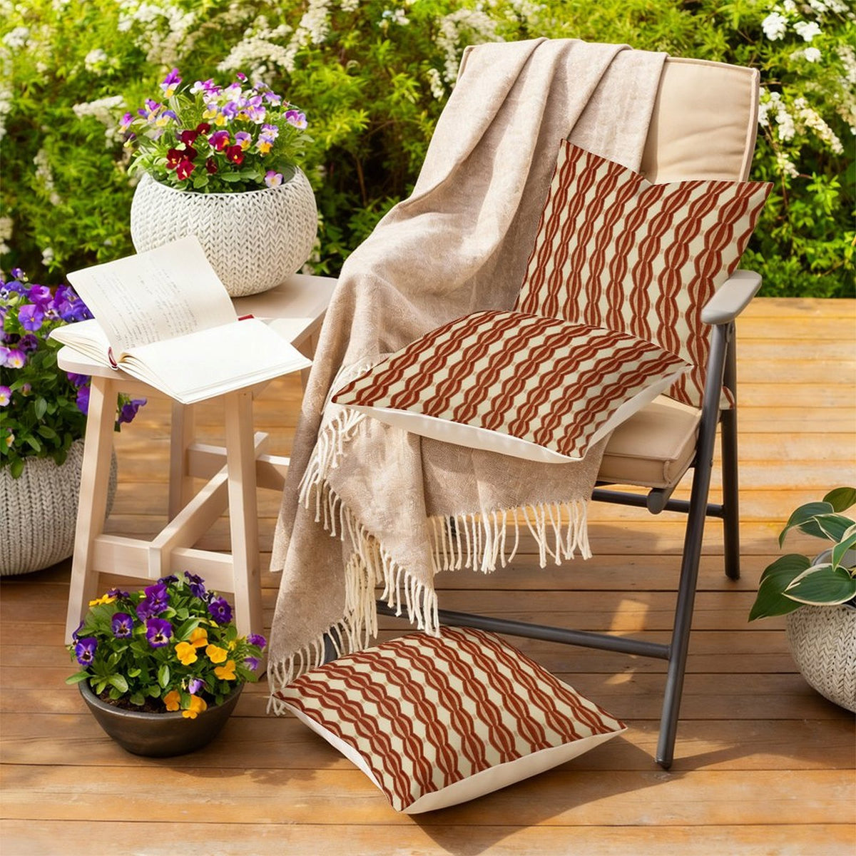 Waterproof Outdoor Throw Pillow Cover, Inkat in Orange Beige Pillow Cover, Rustic Pillow Sham