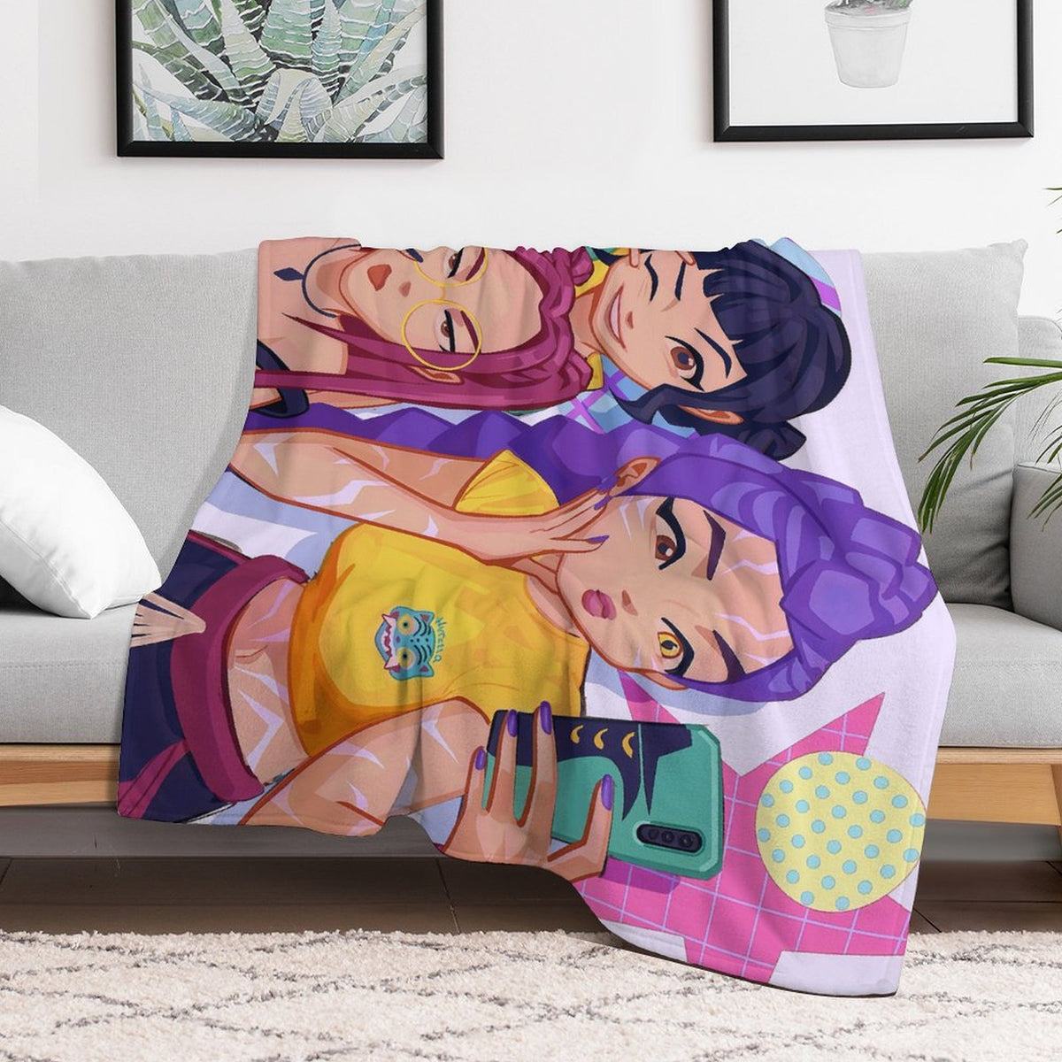 Kpop Demon Monster Girls 30 x 40 Flannel Blanket 220g – Soft Single-Sided Printed Throw Blanket for Fans, Cozy Lightweight Fleece for Sofa, Bed, and Travel Decor