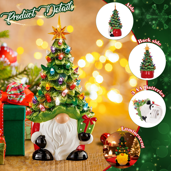 Lighted Christmas Gnome Decorations Hand-Painted Christmas Tree 8 Inch Small Mini Prelit Xmas Holiday Decor for Tabletop Home Room DIY Gifts