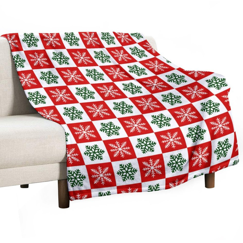 Christmas Throw Blanket, 50''x60'' Plaid Blankets Soft Cozy Fleece Blanket Snowflakes Plaid Xmas Decors for Couch, Sofa