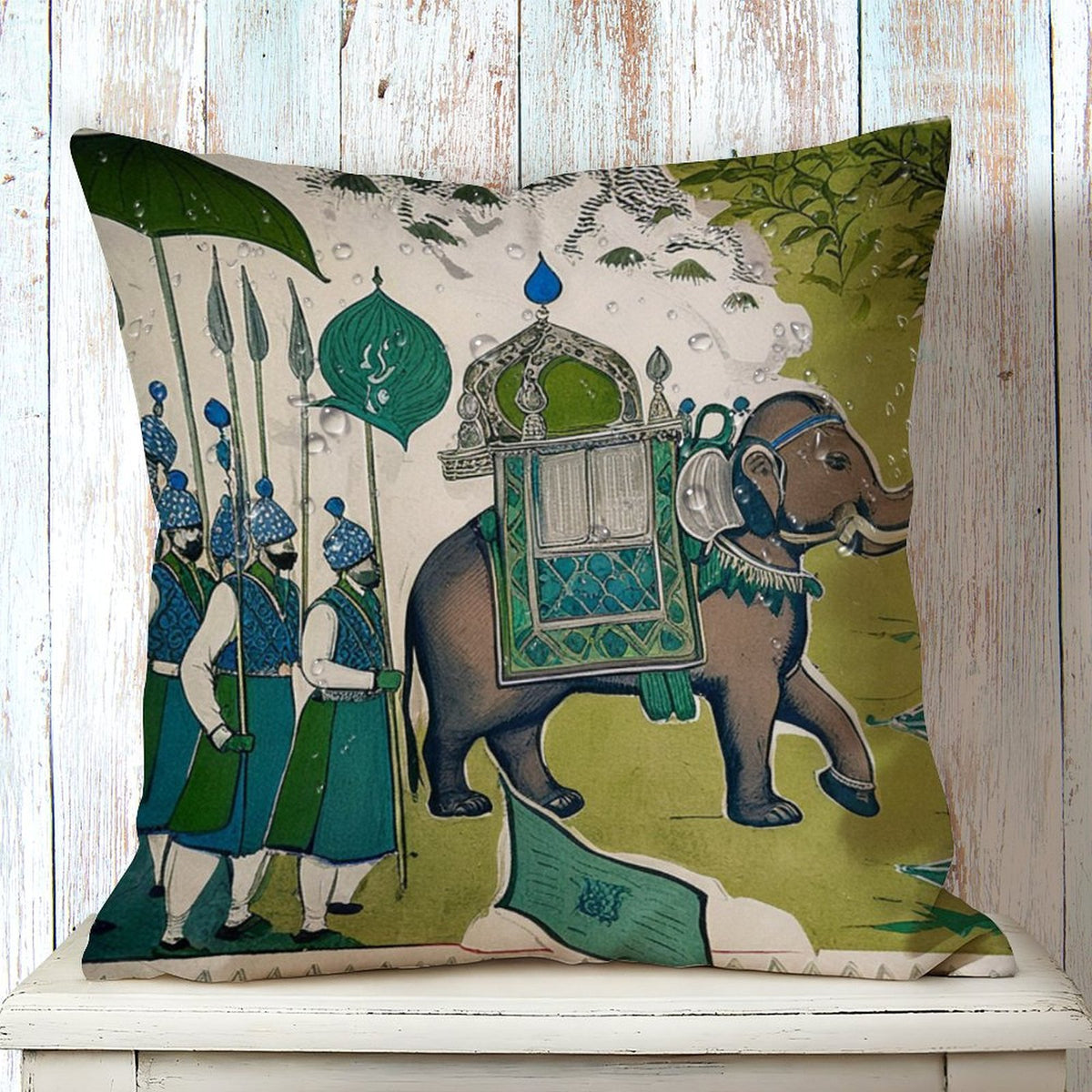 Waterproof Outdoor Throw Pillow Cover, Elephant Teal Cover, Rustic Pillow Sham