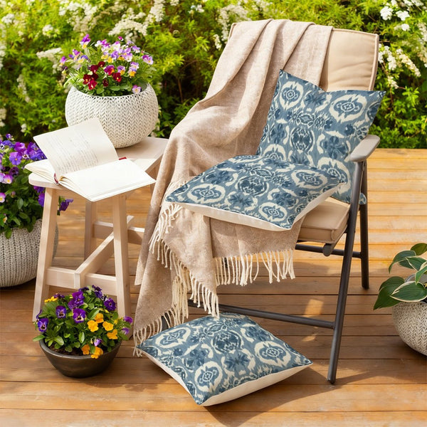 Waterproof Outdoor Throw Pillow Cover, Blue and White Pillow Cover, Rustic Pillow Sham