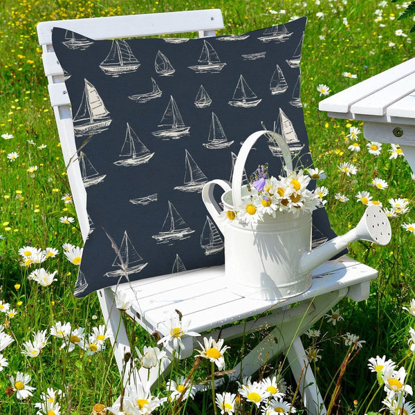 Waterproof Outdoor Throw Pillow Cover, Navy Blue Sail Boats Nautical Rustic Pillow Sham
