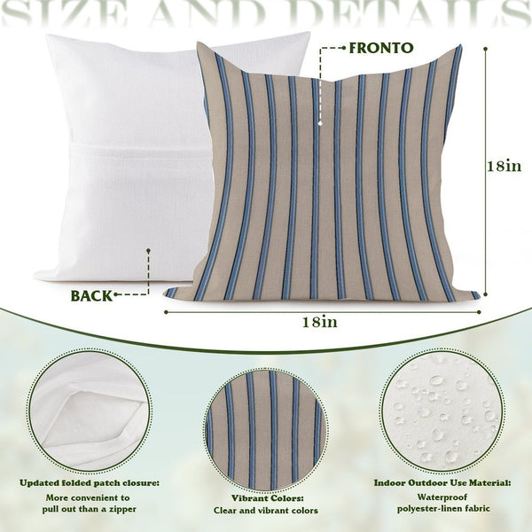 Waterproof Outdoor Throw Pillow Cover, Blue and Brown Pillow Cover, Rustic Pillow Sham